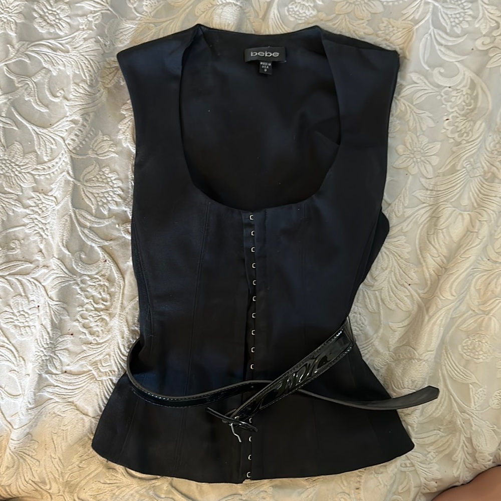 Bebe vest in all Black, stretchy back and corset type front